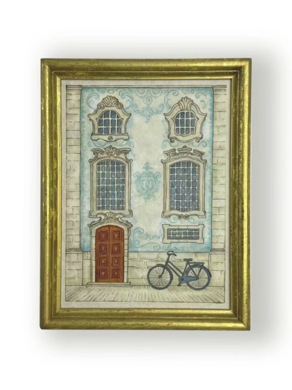 Set of Two Gold-Framed Art Prints - Café Patio and Townhouse Scenes, New!